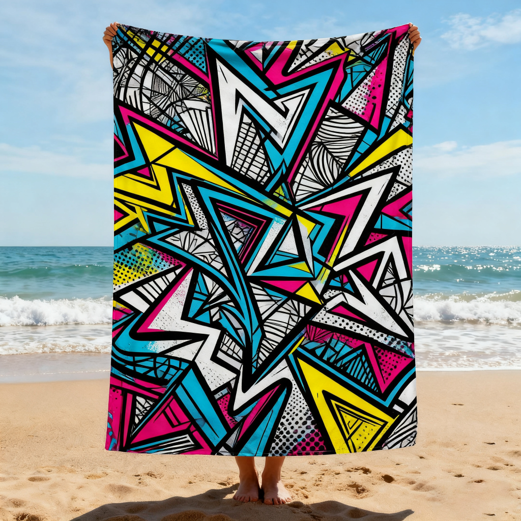 Beach towel with an abstract, colorful design