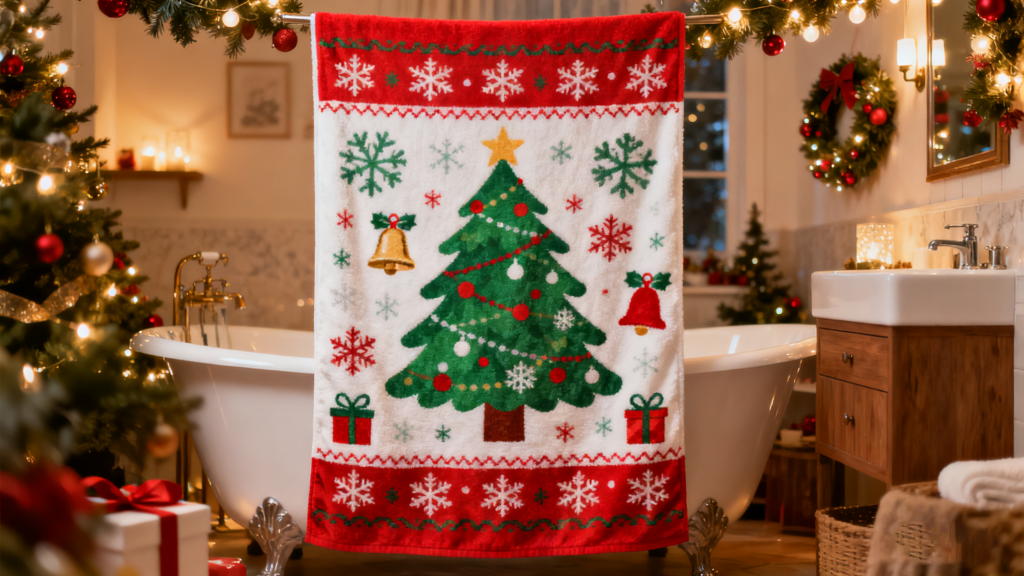 christmas bath towels with festive patterns